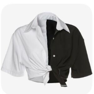 Two-Tone Black and White Women’s Crop Shirt